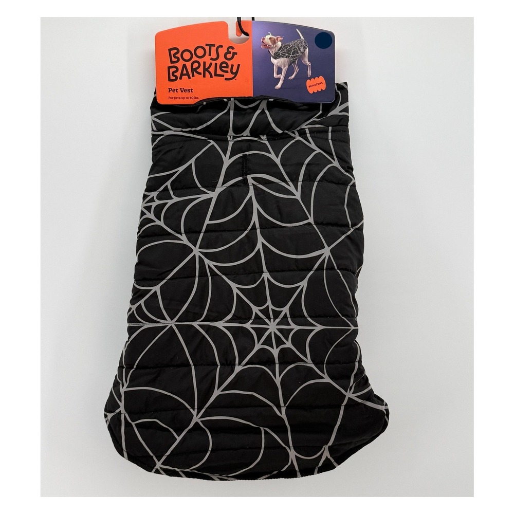 Boots & Barkley Reflective Spider Web Pet Vest Black Silver Halloween Dog Size S
